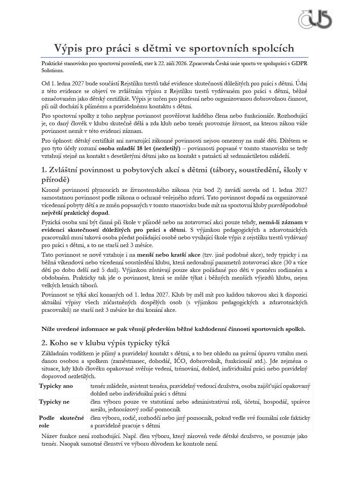 Výpis pro práci s dětmi ve sportovních spolcích