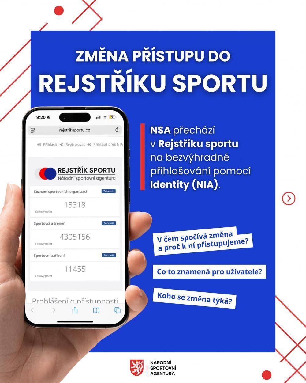 Změna způsobu přihlašování do Rejstříku sportu